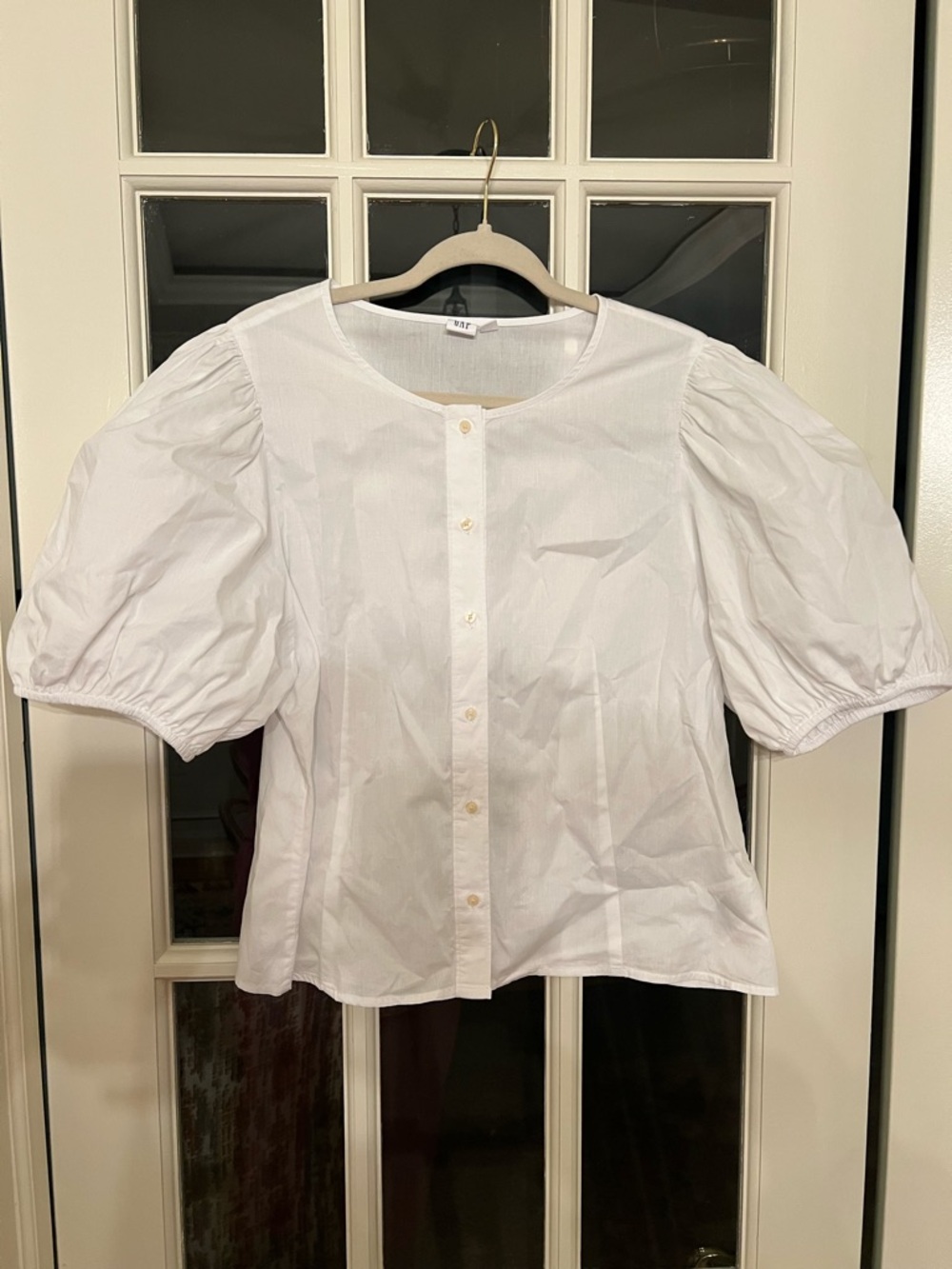 Gap White Puff Sleeve Button-Front Women's Top - size L